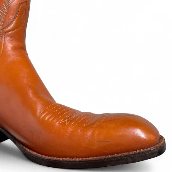 Men’s Little’s Boot Company Handmade Western Boots - Orange/Cognac Leather - Picture 7 of 12